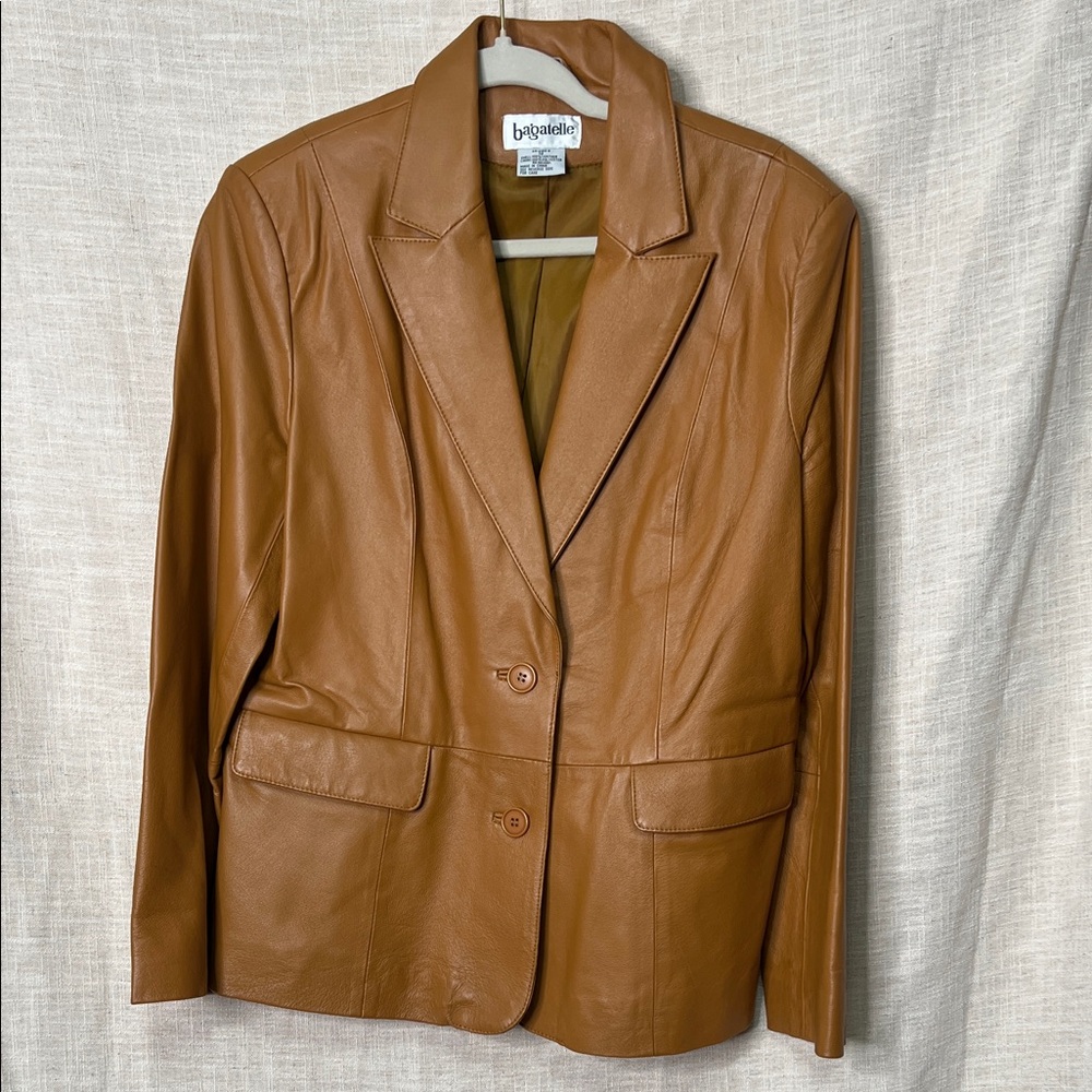 Brown Leather Blazer Jacket by Bagatelle size 12